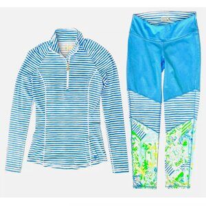 LILLY PULITZER ZANZIBAR BEACH HAPPY STRIPE JUSTINE HALF ZIP JACKET LEGGINGS XXS
